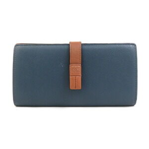 Loewe bi fold long wallet Navy Blue brown leather